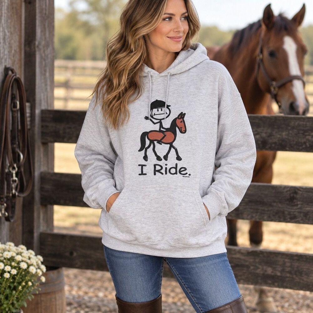Hanes Ultimate Cotton I Ride Horse Hoodie Equestrian Riding Graphic Sweatshirt M